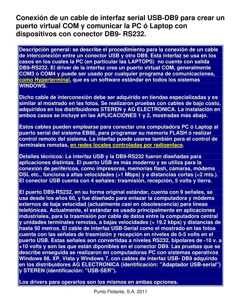 Imágen de pdf proyecto: conexión de una interfaz serial USB-DB9 para crear un puerto virtual COM y comunicar la PC con dispositivos con conector DB9- RS232