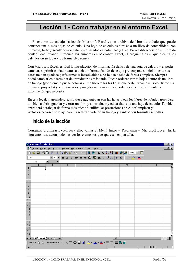 Imágen de pdf Lección 1 - Como trabajar en el entorno Excel