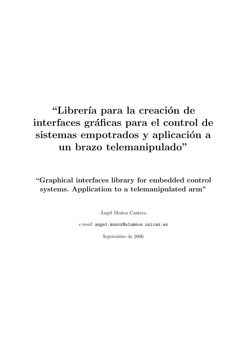 Imágen de pdf Librería para la creación de interfaces gráficas para el control de sistemas empotrados y aplicación a un brazo telemanipulado