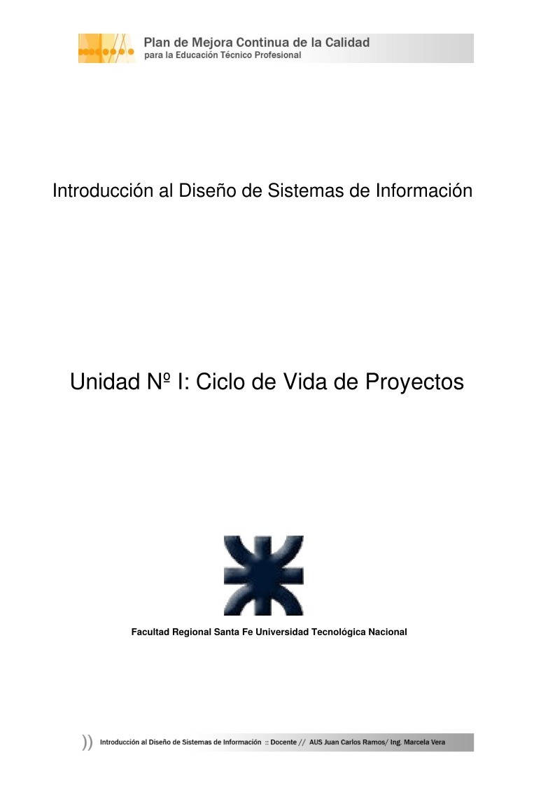 Imágen de pdf Unidad Nº I: Ciclo de Vida de Proyectos - Introducción al Diseño de Sistemas de Información