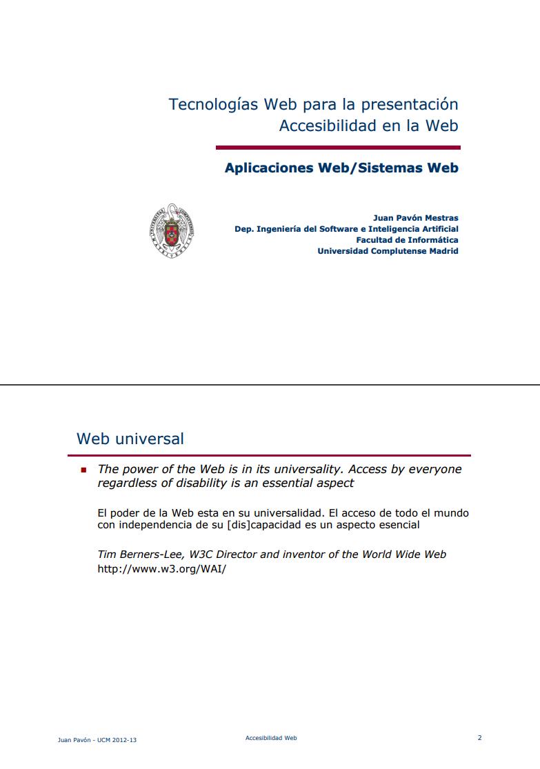Imágen de pdf Tecnologías Web para la presentación Accesibilidad en la Web