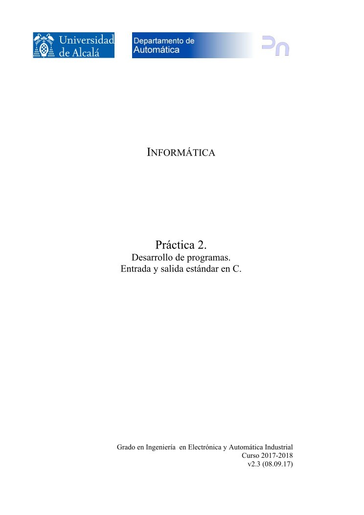 Imágen de pdf Práctica 2 - Desarrollo de programas - Entrada y salida estándar en C