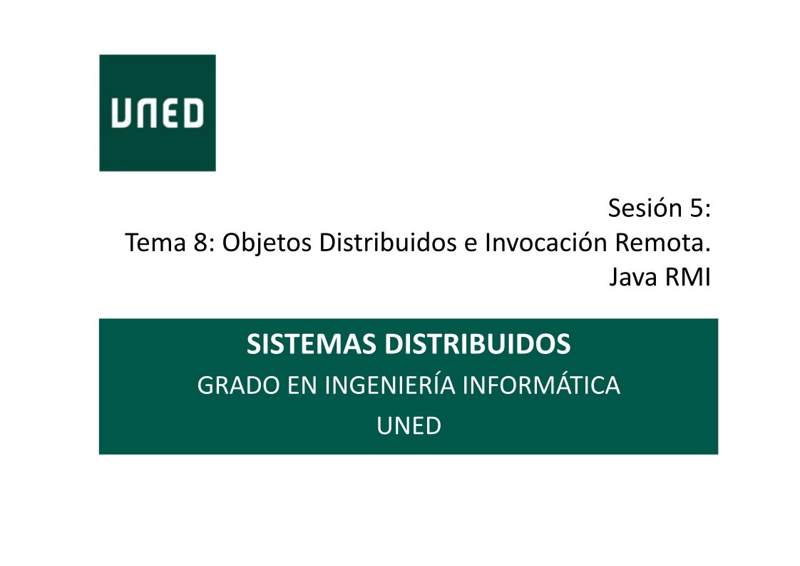 Imágen de pdf Tema 8: Objetos Distribuidos e Invocación Remota - Java RMI