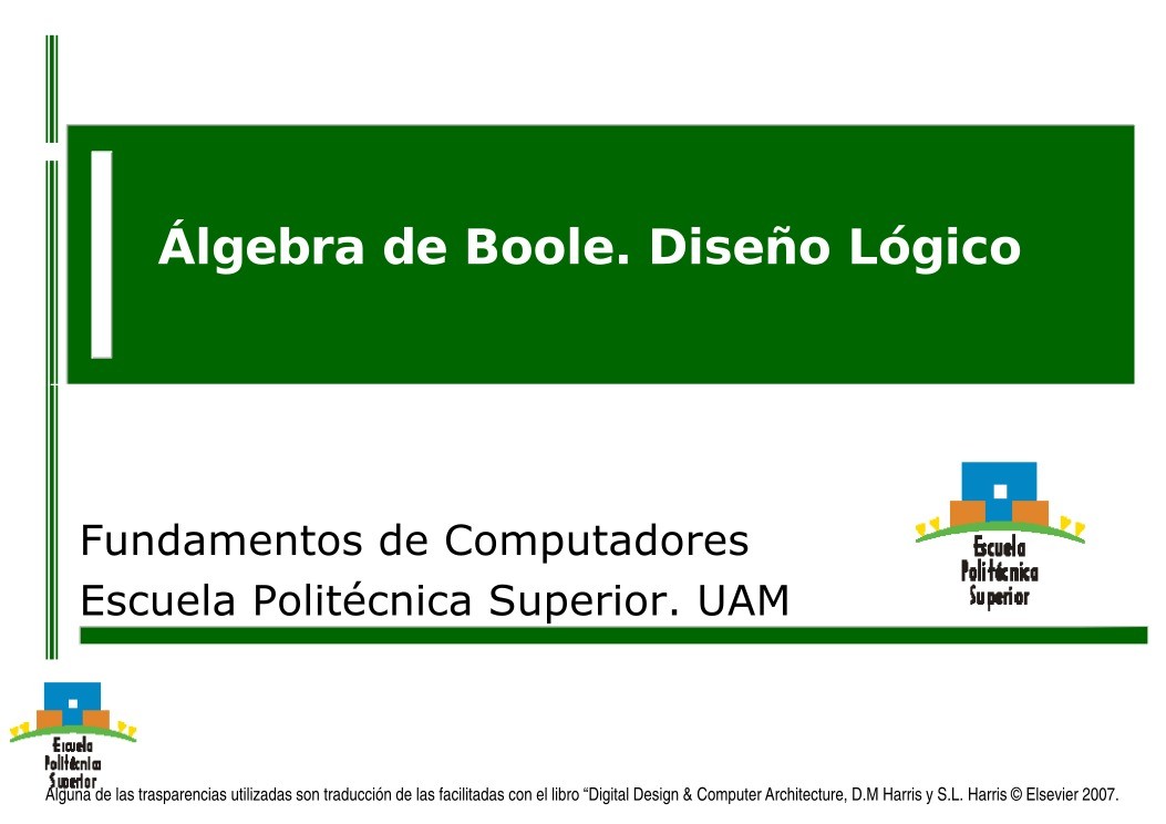 Imágen de pdf Álgebra de Boole. Diseño Lógico
