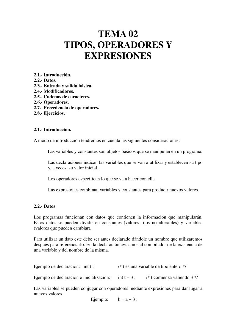 Imágen de pdf Tema 02 - Tipos, Operadores y Expresiones