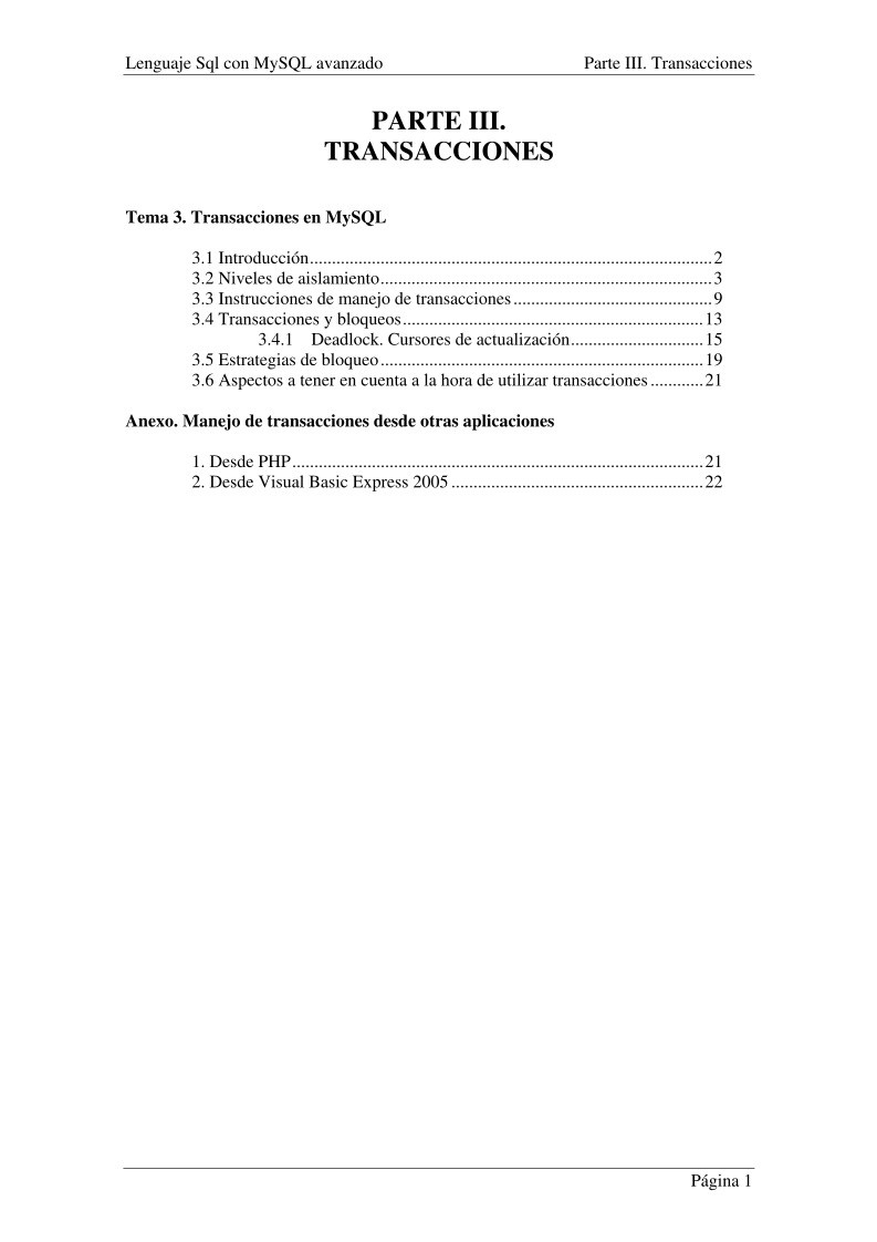 Imágen de pdf Parte III. Transacciones - Lenguaje SQL con MySQL avanzado