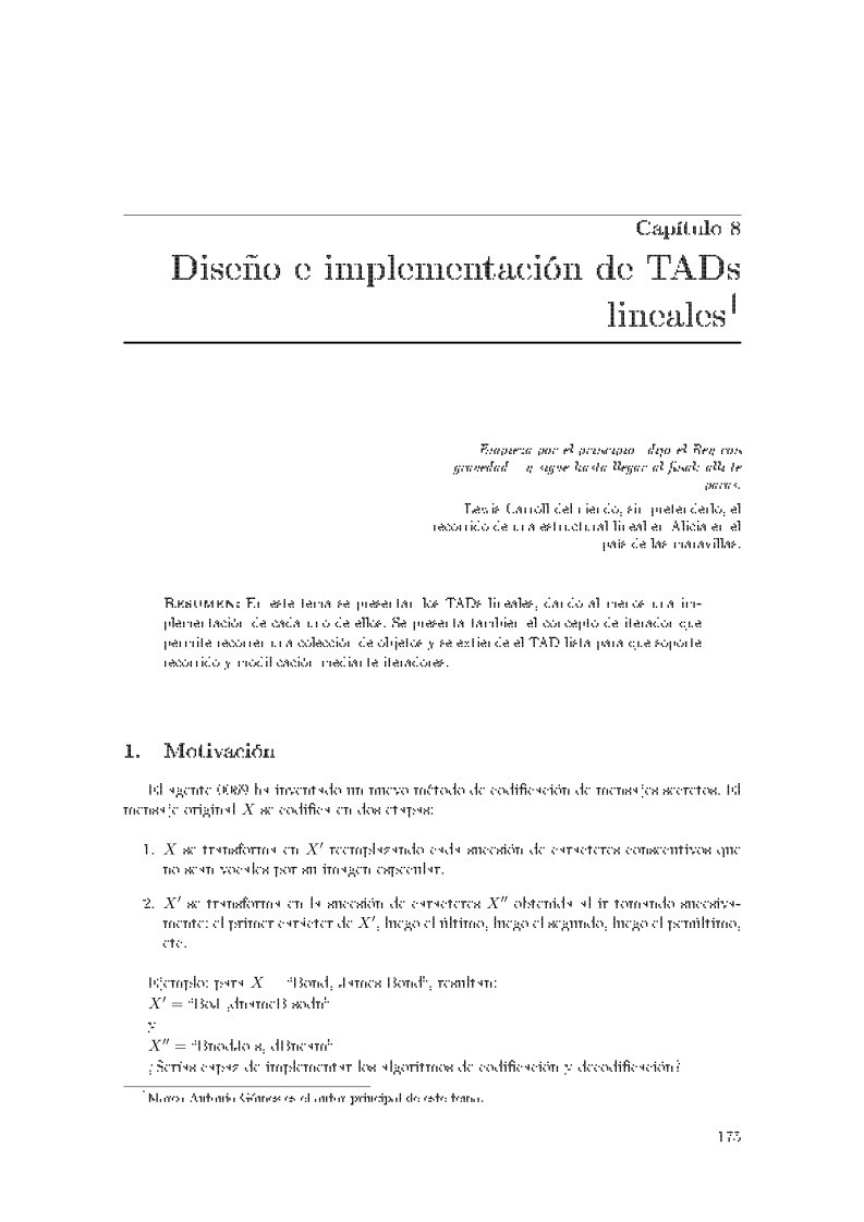 Imágen de pdf Capítulo 8 - Diseño e implementación de TADs lineales