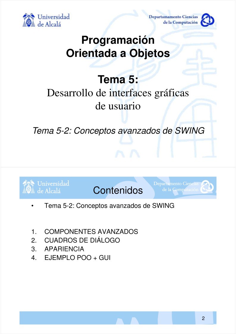 Imágen de pdf Tema 5: Desarrollo de interfaces gráficas de usuario - Programación Orientada a Objetos