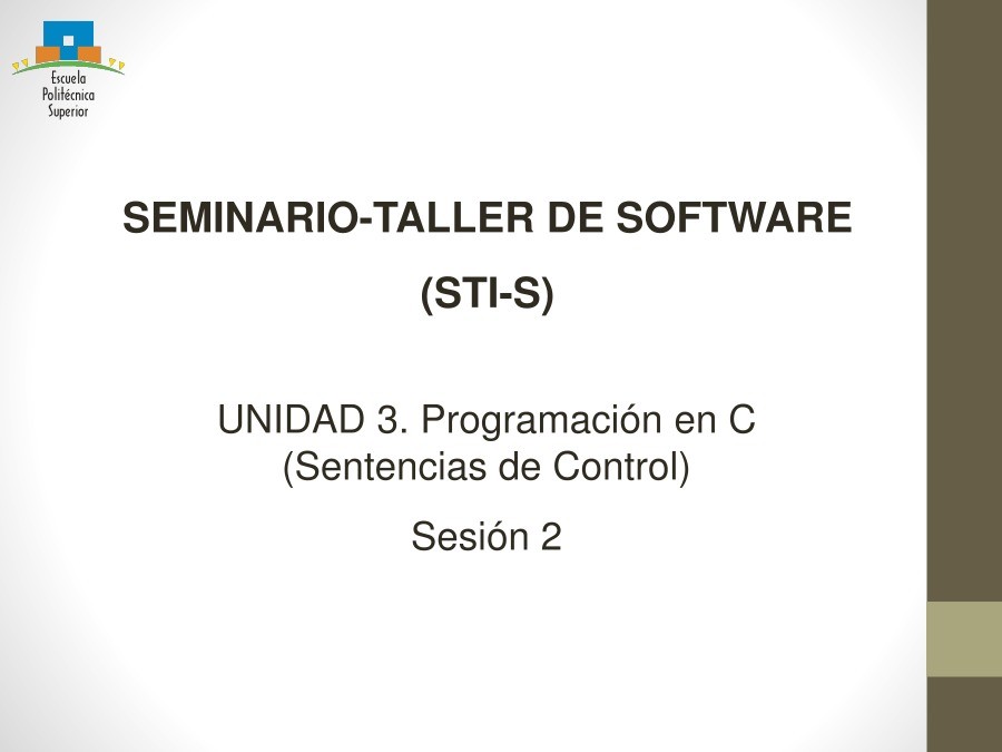 Imágen de pdf UNIDAD 3. Programación en C (Sentencias de Control) Sesión 2 - Seminario taller de Software