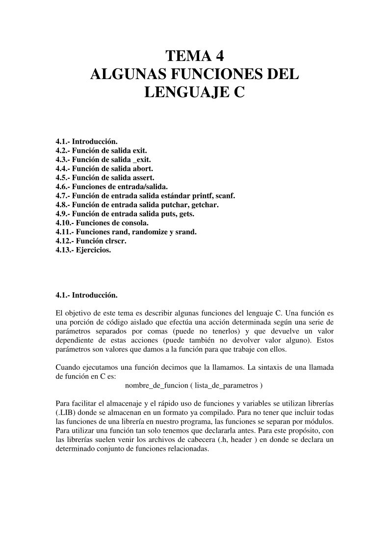 Imágen de pdf Tema 4 - Algunas funciones del lenguaje C