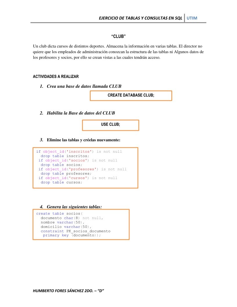 Imágen de pdf Ejercicio de tablas y consultas en SQL - Club