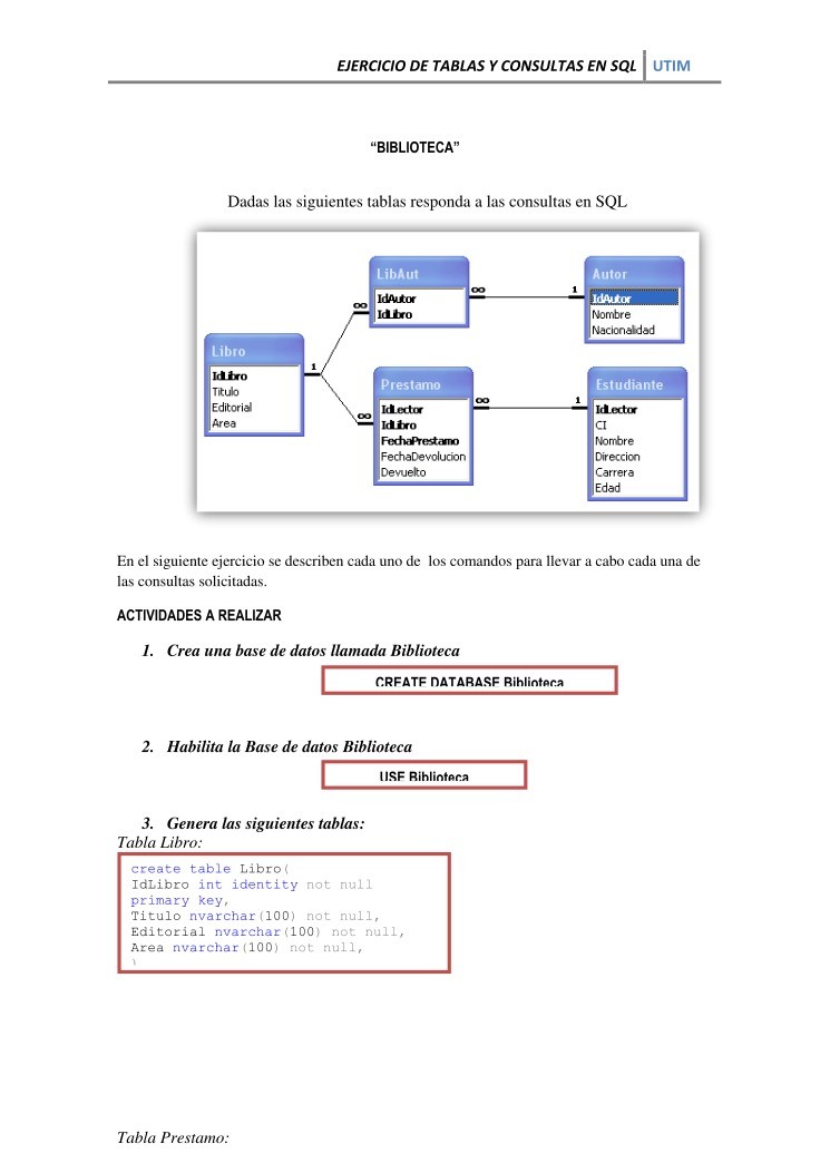 Imágen de pdf Ejercicio de tablas y consultas en SQL - Biblioteca