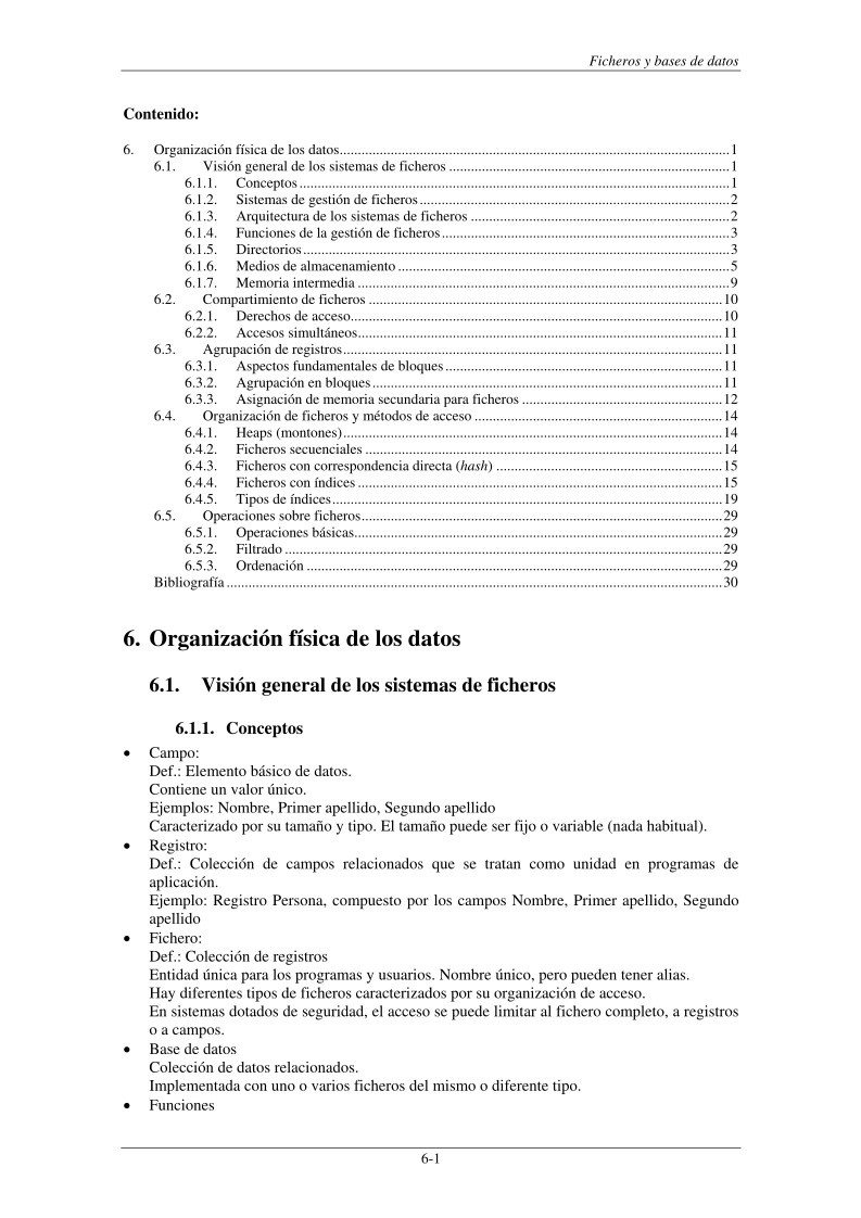 Imágen de pdf 6. Organización física de los datos - Ficheros y bases de datos