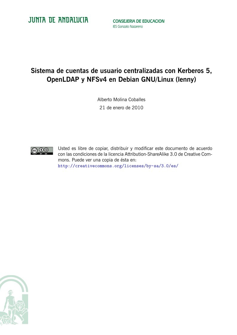 Imágen de pdf Sistema de cuentas de usuario centralizadas con Kerberos 5, OpenLDAP y NFSv4 en Debian GNU/Linux (lenny)