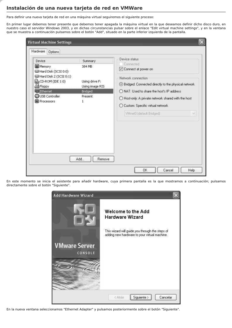Imágen de pdf Instalación de una nueva tarjeta de red en VMWare