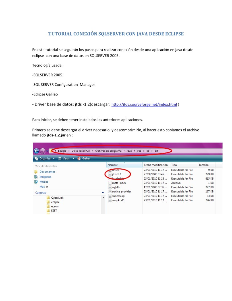 Imágen de pdf Tutorial conexión SQL Server con Java desde Eclipse