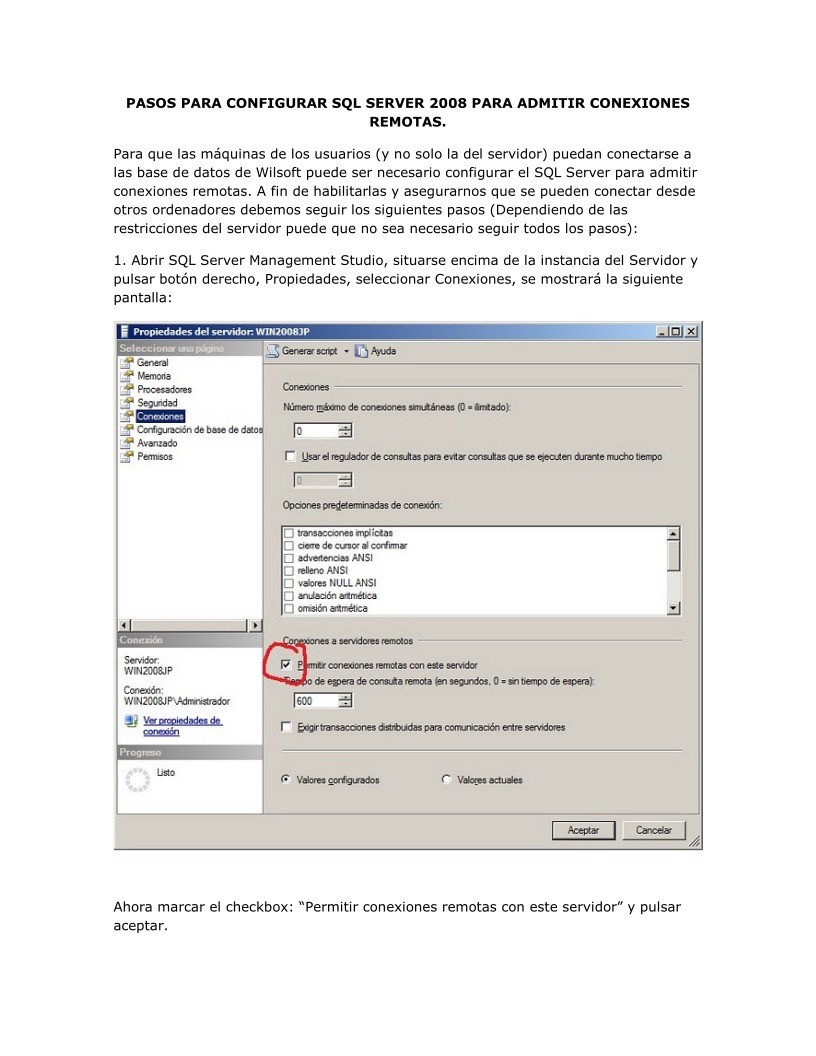 Imágen de pdf Pasos para configurar SQL Server 2008 para admitir conexiones remotas