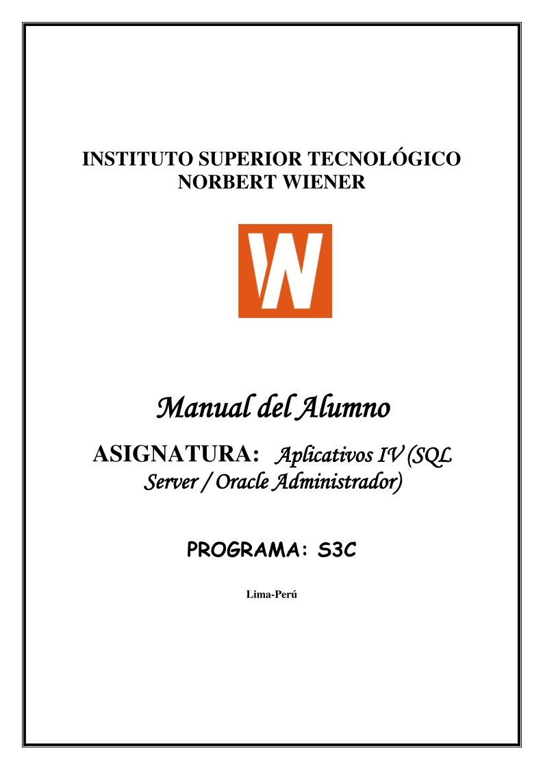 Imágen de pdf Aplicativos IV (SQL Server / Oracle Administrador)