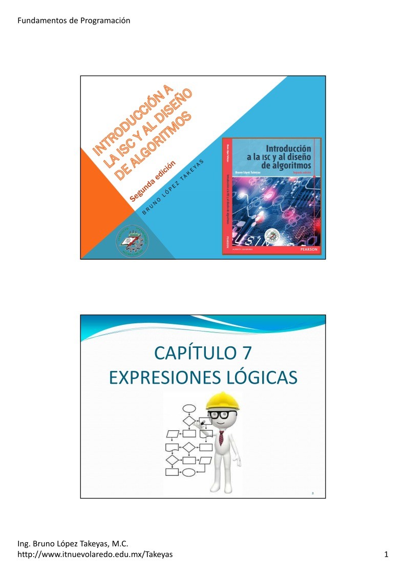 Imágen de pdf 7.- Expresiones Lógicas - Introducción a la ISC y al diseño de algoritmos