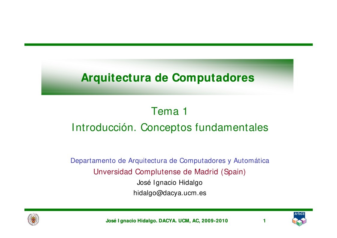 Imágen de pdf Tema 1 - Introducción. Conceptos fundamentales - Arquitectura de Computadores