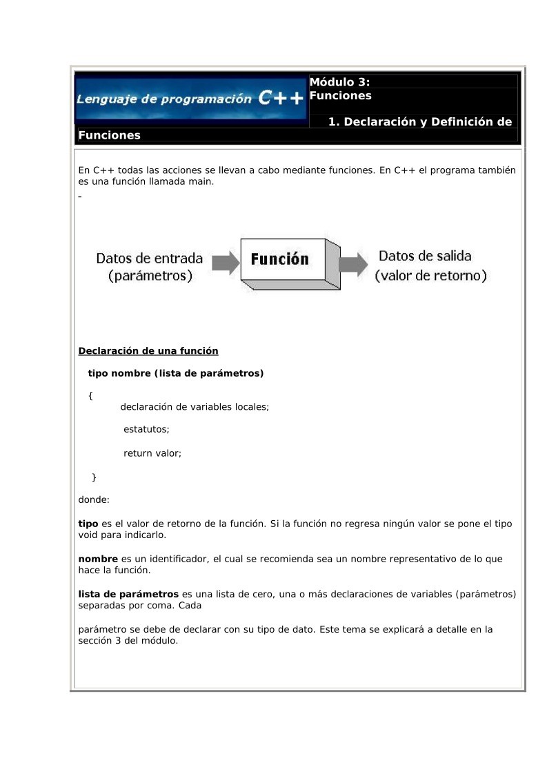 PDF de programación - C++ - Módulo 3: Funciones