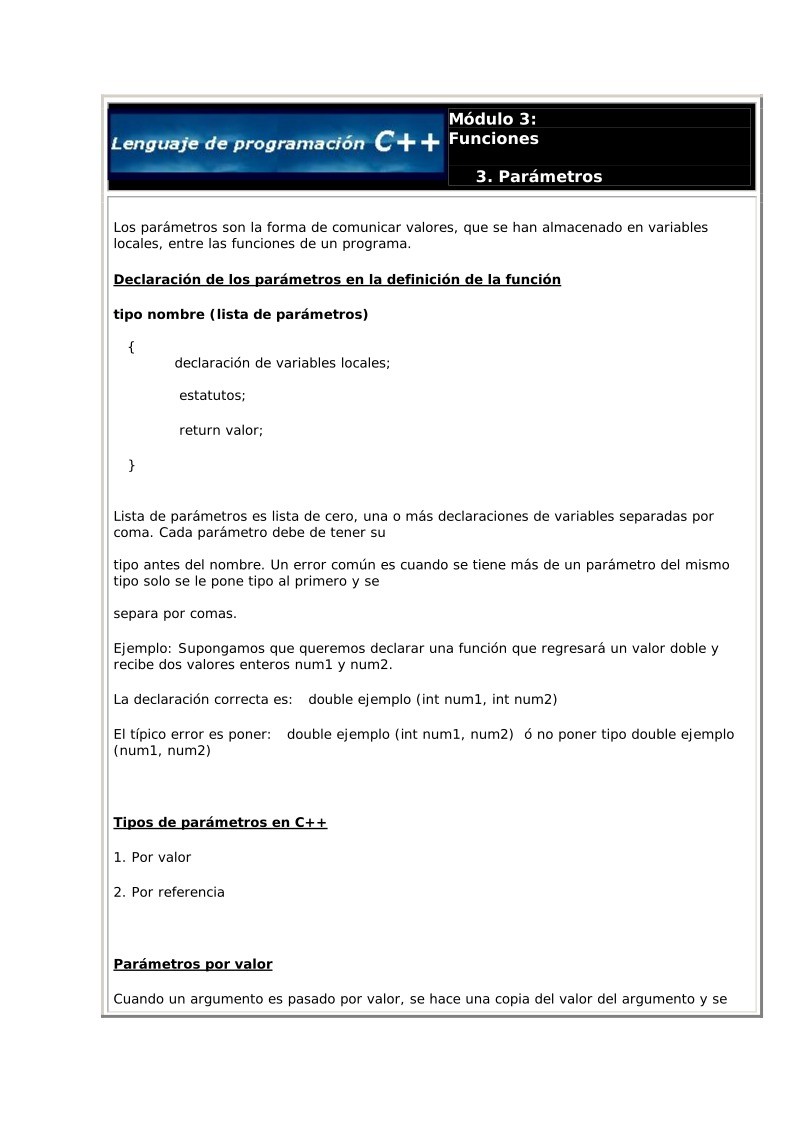 PDF de programación - C++ - Módulo 3: Funciones