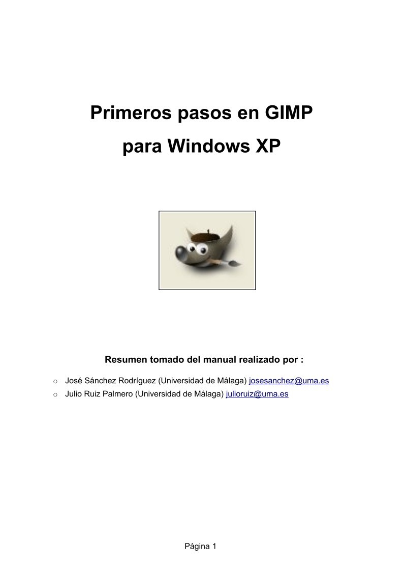 Imágen de pdf Primeros pasos en GIMP para Windows XP