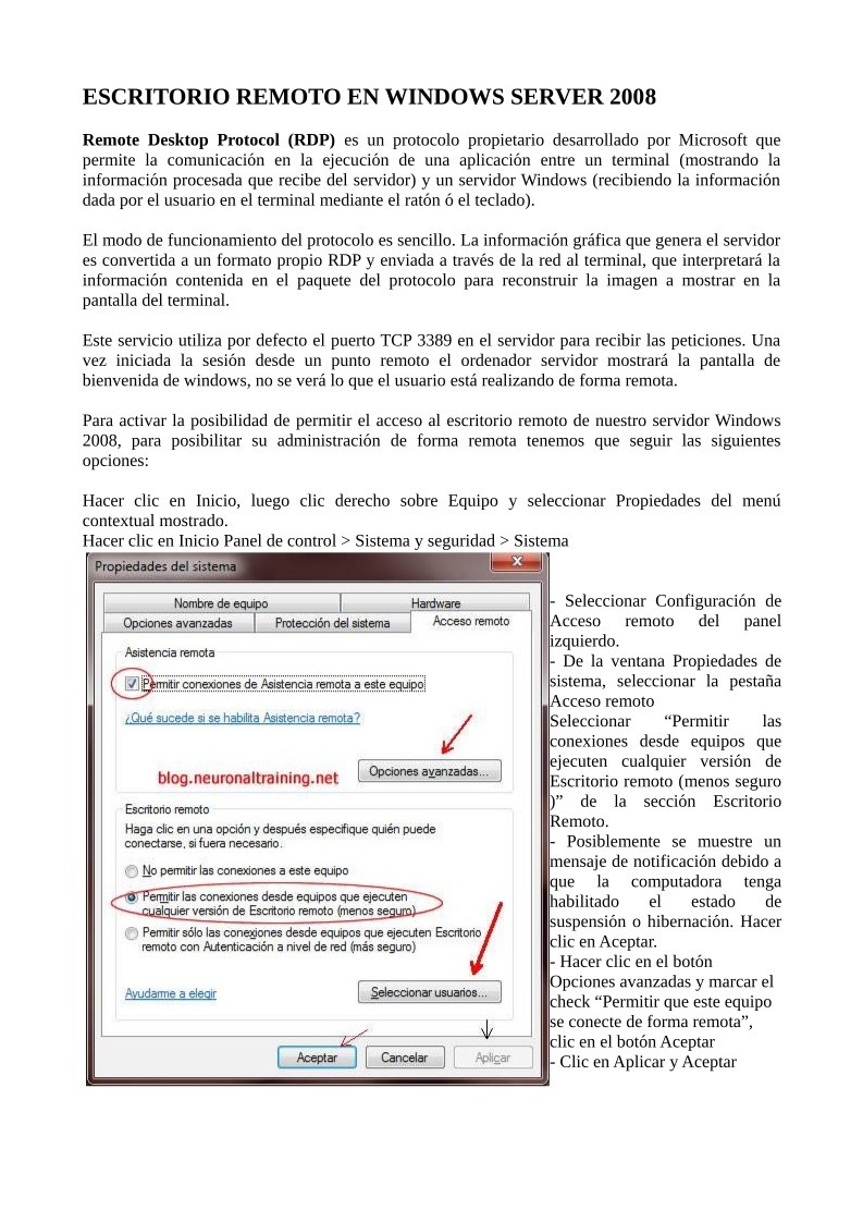 Imágen de pdf Ecritorio remoto en Windows Server 2008