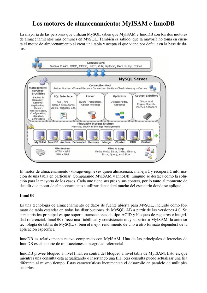 Imágen de pdf Los motores de almacenamiento: MyISAM e InnoDB