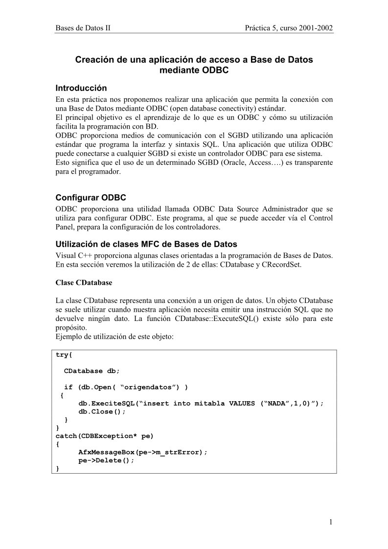 Imágen de pdf Creación de una aplicación de acceso a Base de Datos mediante ODBC