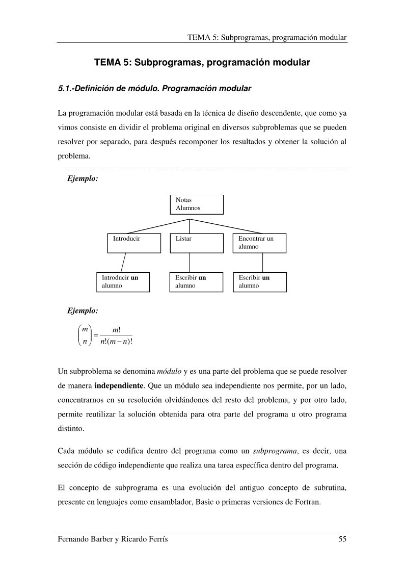 Imágen de pdf TEMA 5: Subprogramas, programación modular