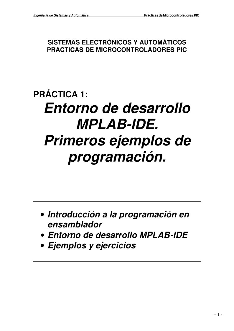 Imágen de pdf Práctica 1: Entorno de desarrollo MPLAB-IDE. Primeros ejemplos de programación.