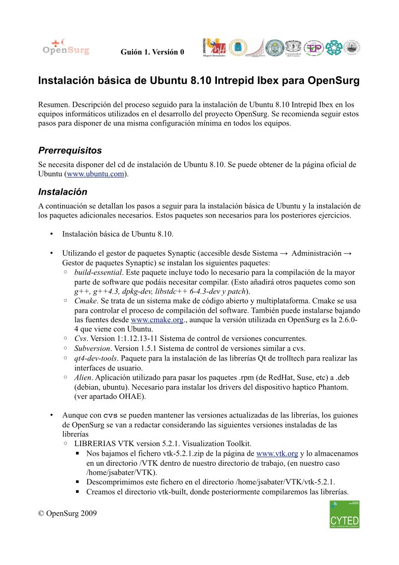 Imágen de pdf Instalación básica de Ubuntu 8.10 Intrepid Ibex para OpenSurg