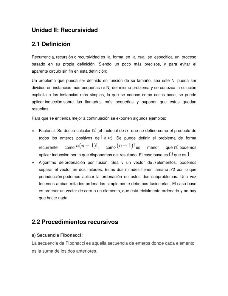 Imágen de pdf Unidad II: Recursividad