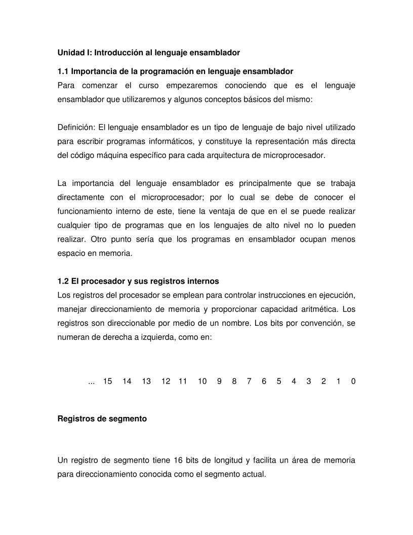 Imágen de pdf Unidad I: Introducción al lenguaje ensamblador