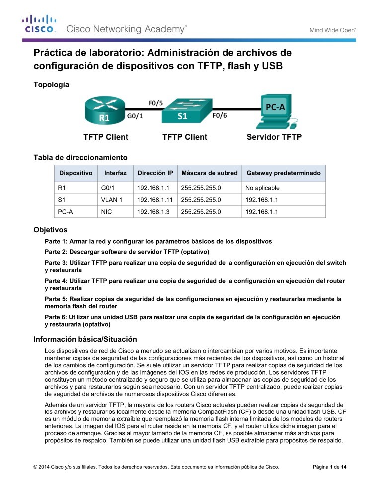 Imágen de pdf Práctica de laboratorio: Administración de archivos de configuración de dispositivos con TFTP, flash y USB