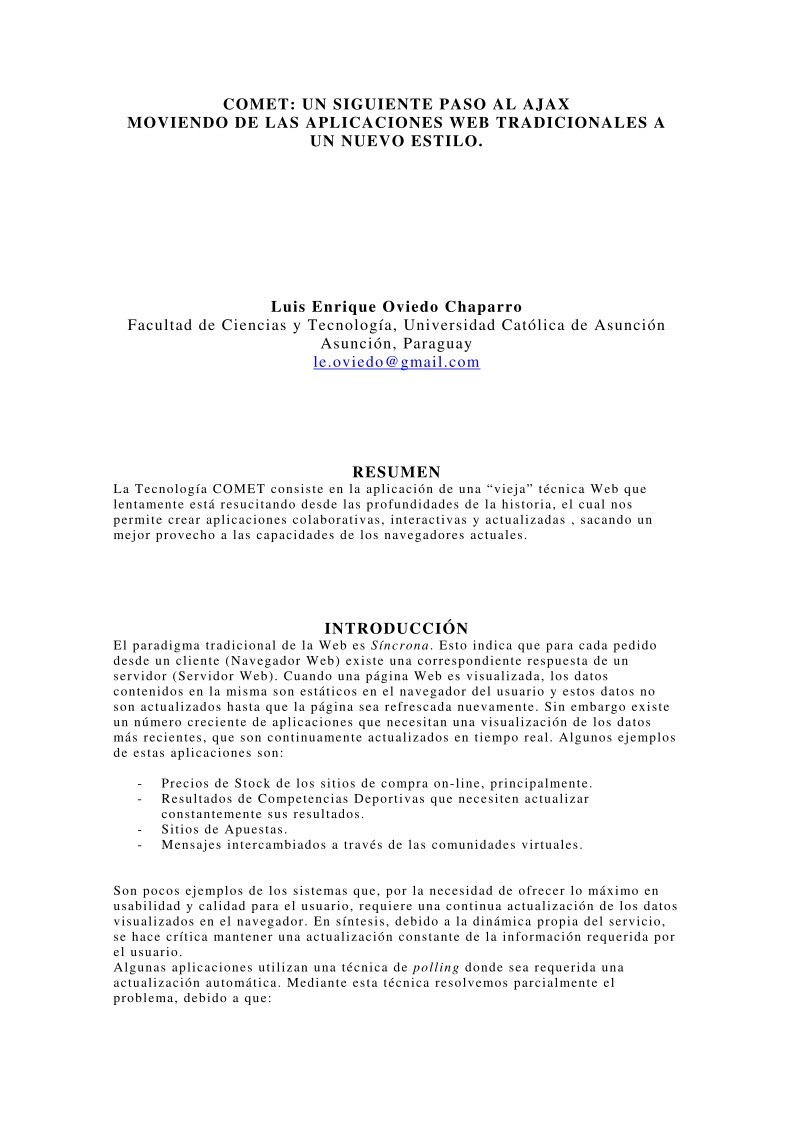 Imágen de pdf COMET: Un siguiente paso al Ajax moviendo de las aplicaciones web tradicionales a un nuevo estilo