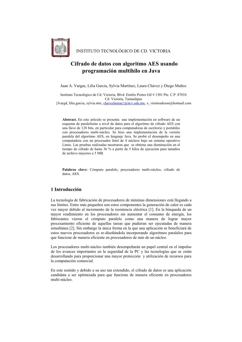Imágen de pdf Cifrado de datos con algoritmo AES usando programación multihilo en Java