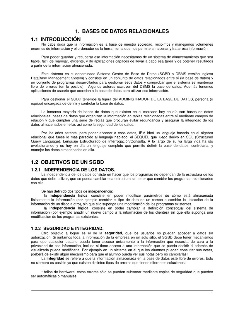 Imágen de pdf 1. Bases de datos relacionales