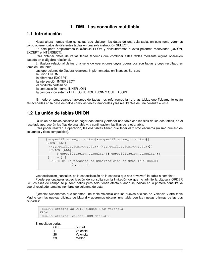 Imágen de pdf 1. DML. Las consultas multitabla