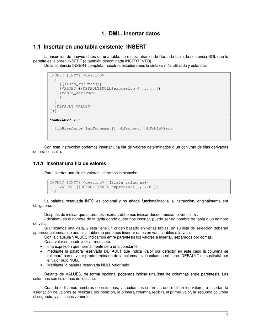 Imágen de pdf 1. DML. Insertar datos