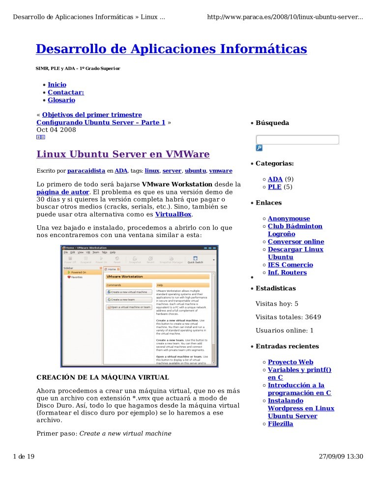 Imágen de pdf Linux Ubuntu Server en VMWare