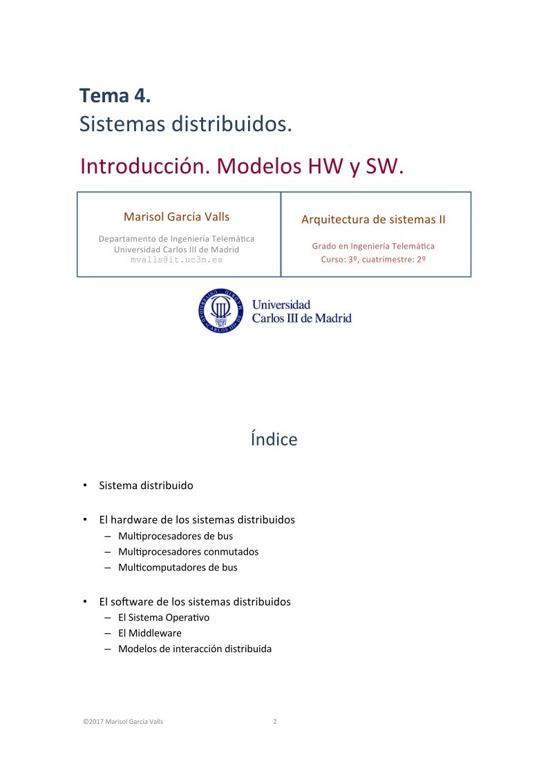 Imágen de pdf Introducción. Modelos HW y SW - Tema 4. Sistemas distribuidos