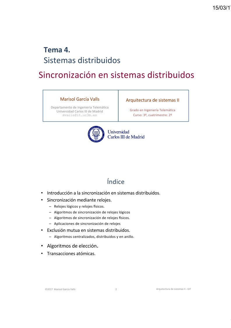 Imágen de pdf Sincronización en sistemas distribuidos - Tema 4 - Sistemas distribuidos