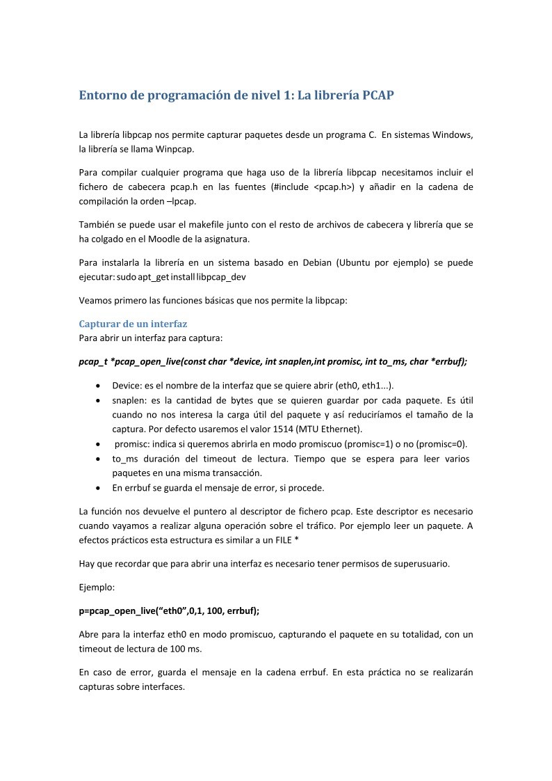 Imágen de pdf Entorno de programación de nivel 1: La librería PCAP