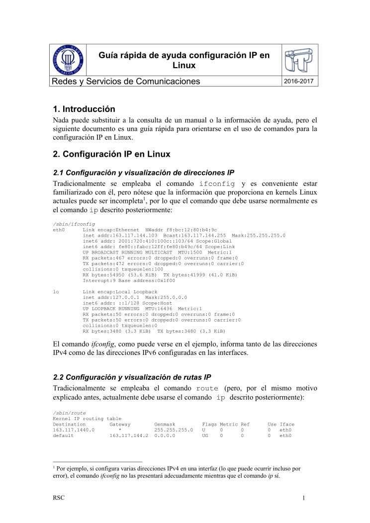 Imágen de pdf Guía rápida de ayuda configuración IP en Linux