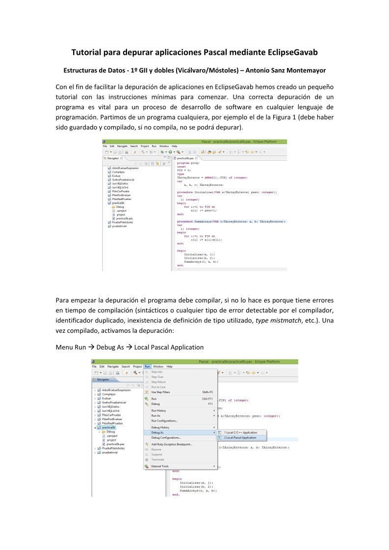 Imágen de pdf Tutorial para depurar aplicaciones Pascal mediante EclipseGavab