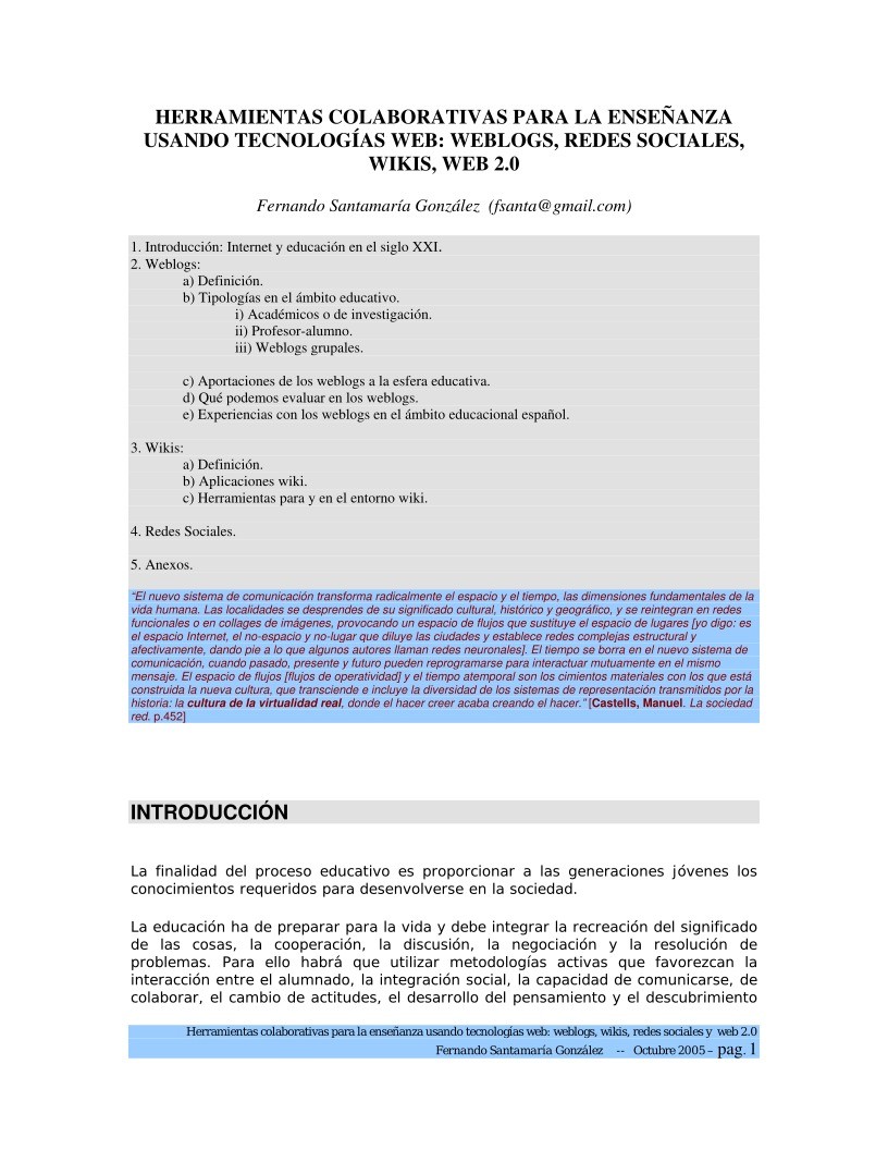 Imágen de pdf Herramientas colaborativas para la enseñanza usando tecnologías web: weblogs, redes sociales, wikis, web 2