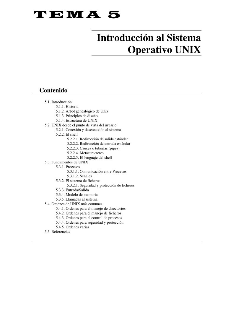 Imágen de pdf Tema 5 - Introducción al Sistema Operativo UNIX